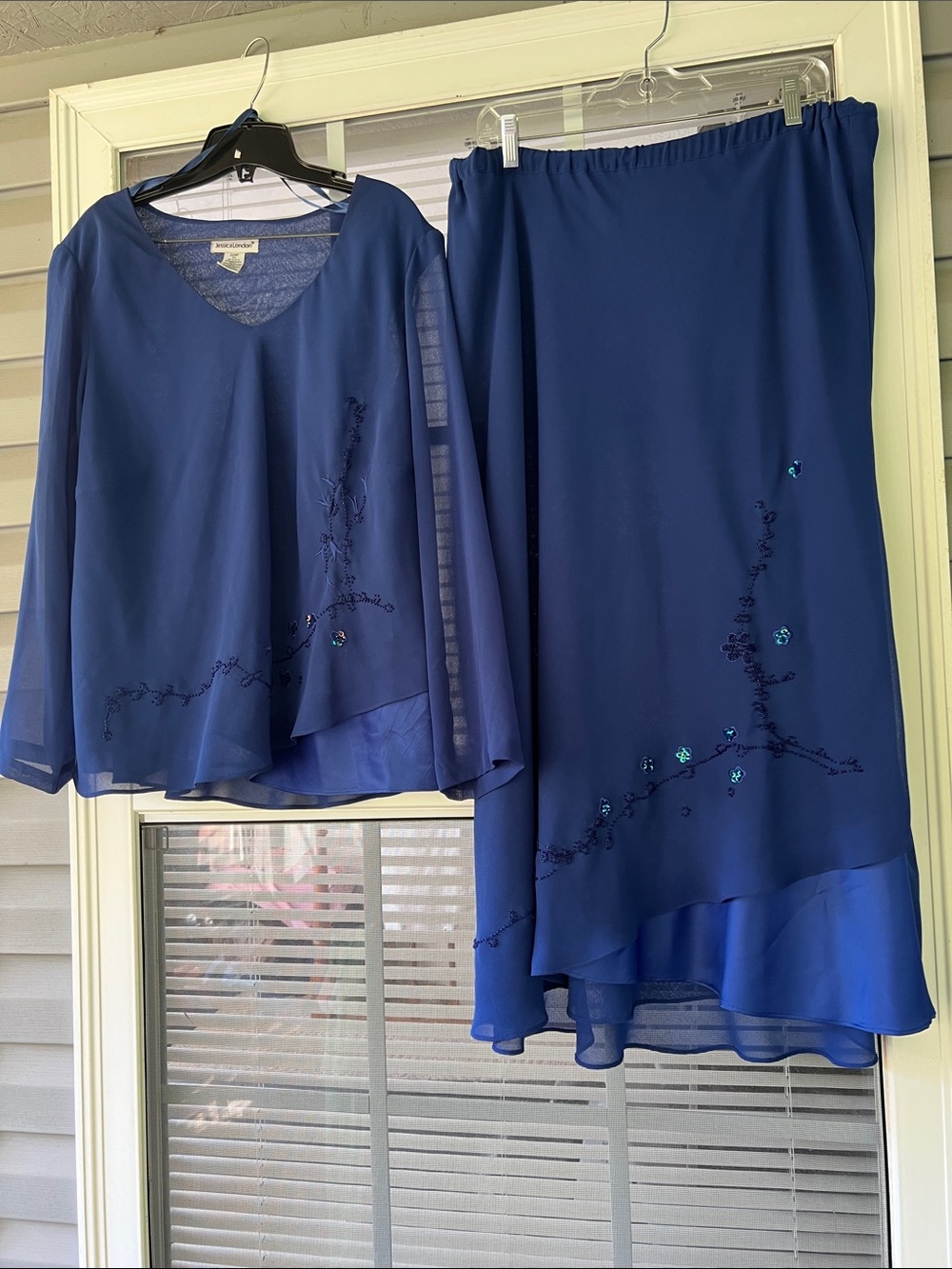 Jessica London Navy Blue Embroidered Two-Piece Skirt Set